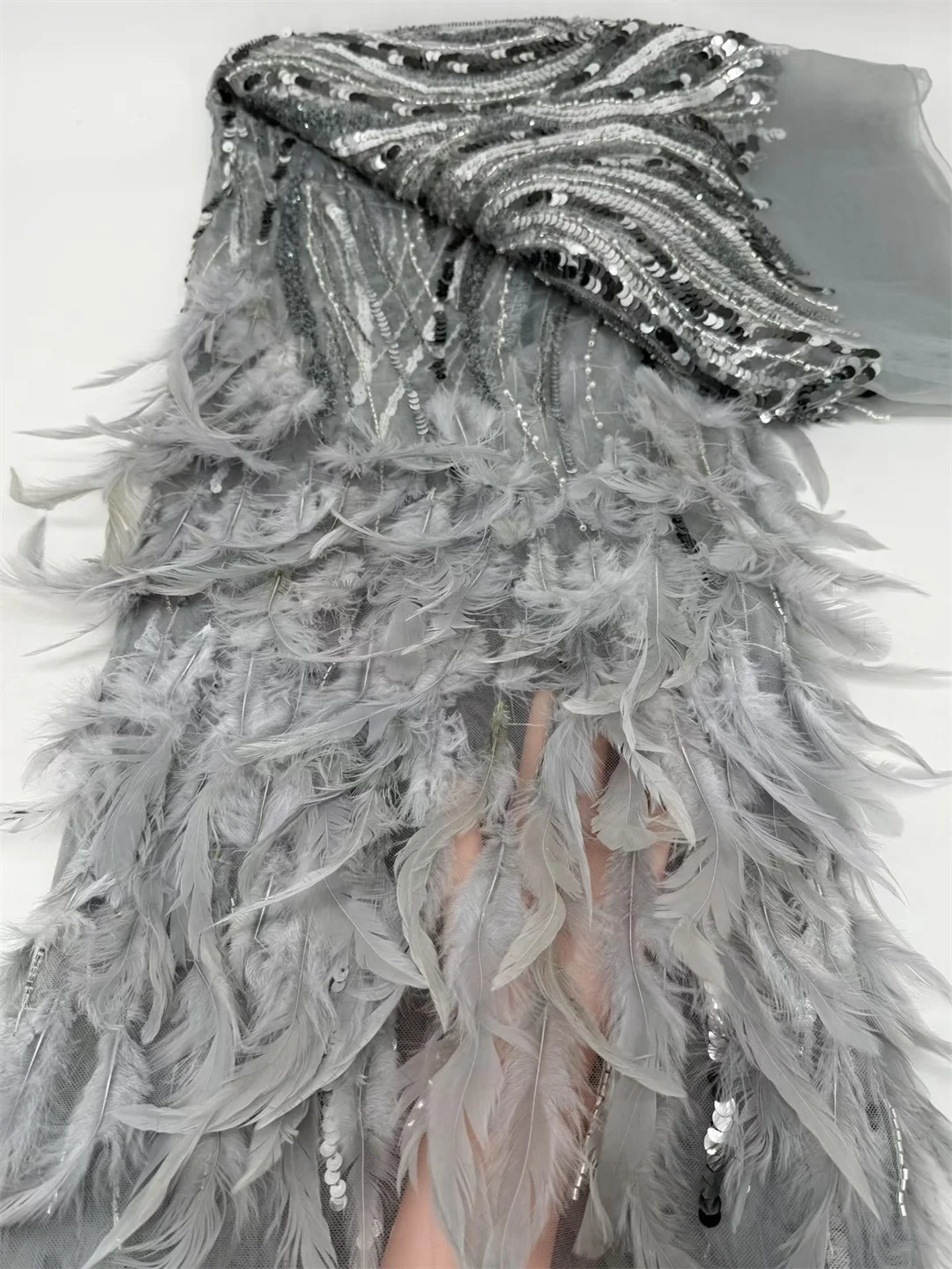 African 3D Feather Embroidery Beaded Sequins Lace Fabric 2026 High Quality Nigerian French Mesh Lace Wedding Material