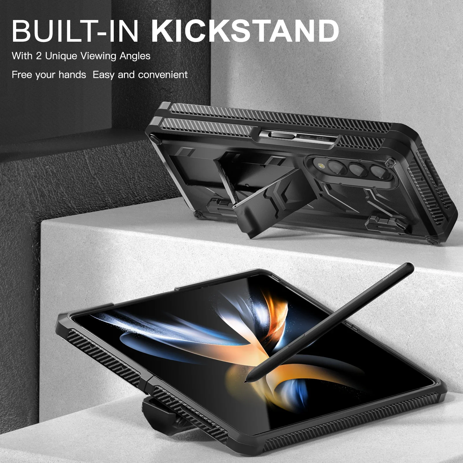 For Samsung Galaxy Z Fold 5 4 3 5G Case,Full-Body Dual Layer Rugged Case with Built-in Screen Protector & Kickstand & S Pen Slot