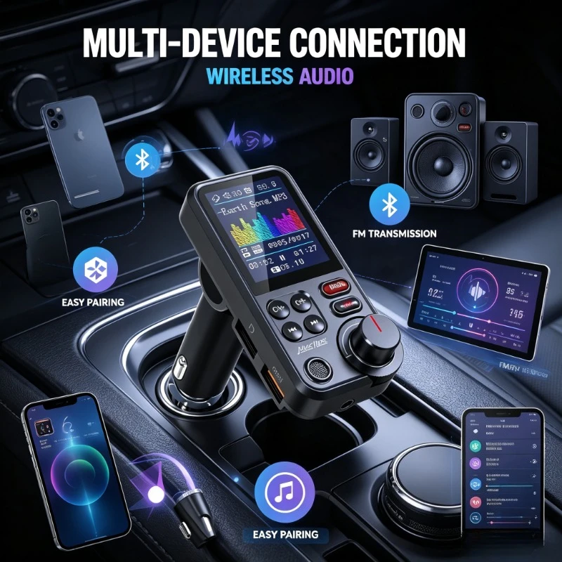 1. QC3.0 Fast Charging Car FM Adapter, Treble Bass Tuning For Daily Commute In‑Car Audio Playback