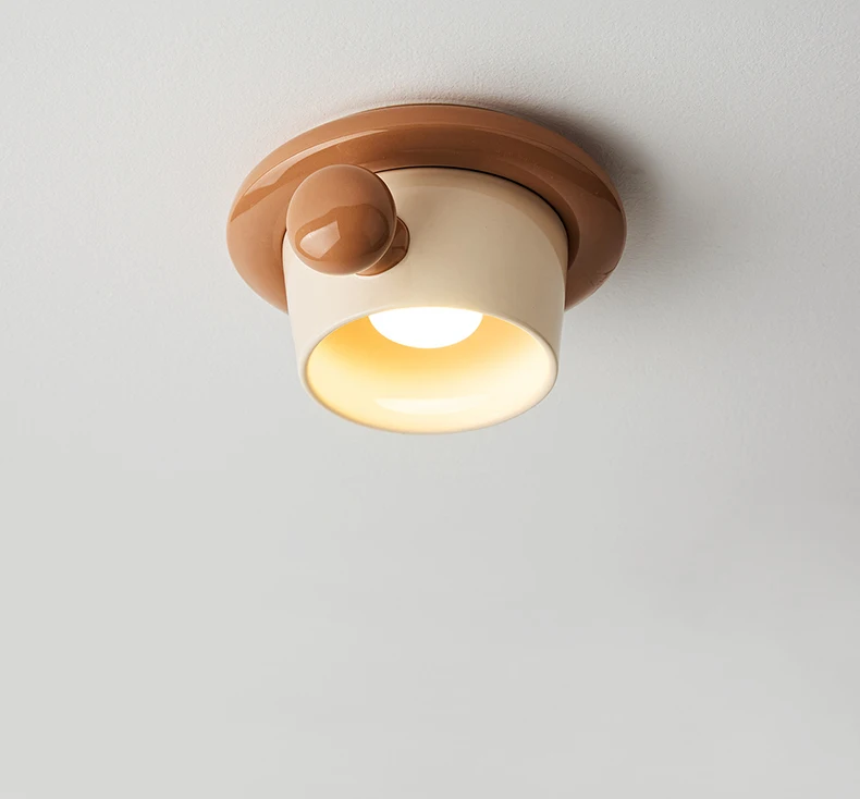 Creative Art Ceramics Metal Ceiling Light Cute Cup Shape G4