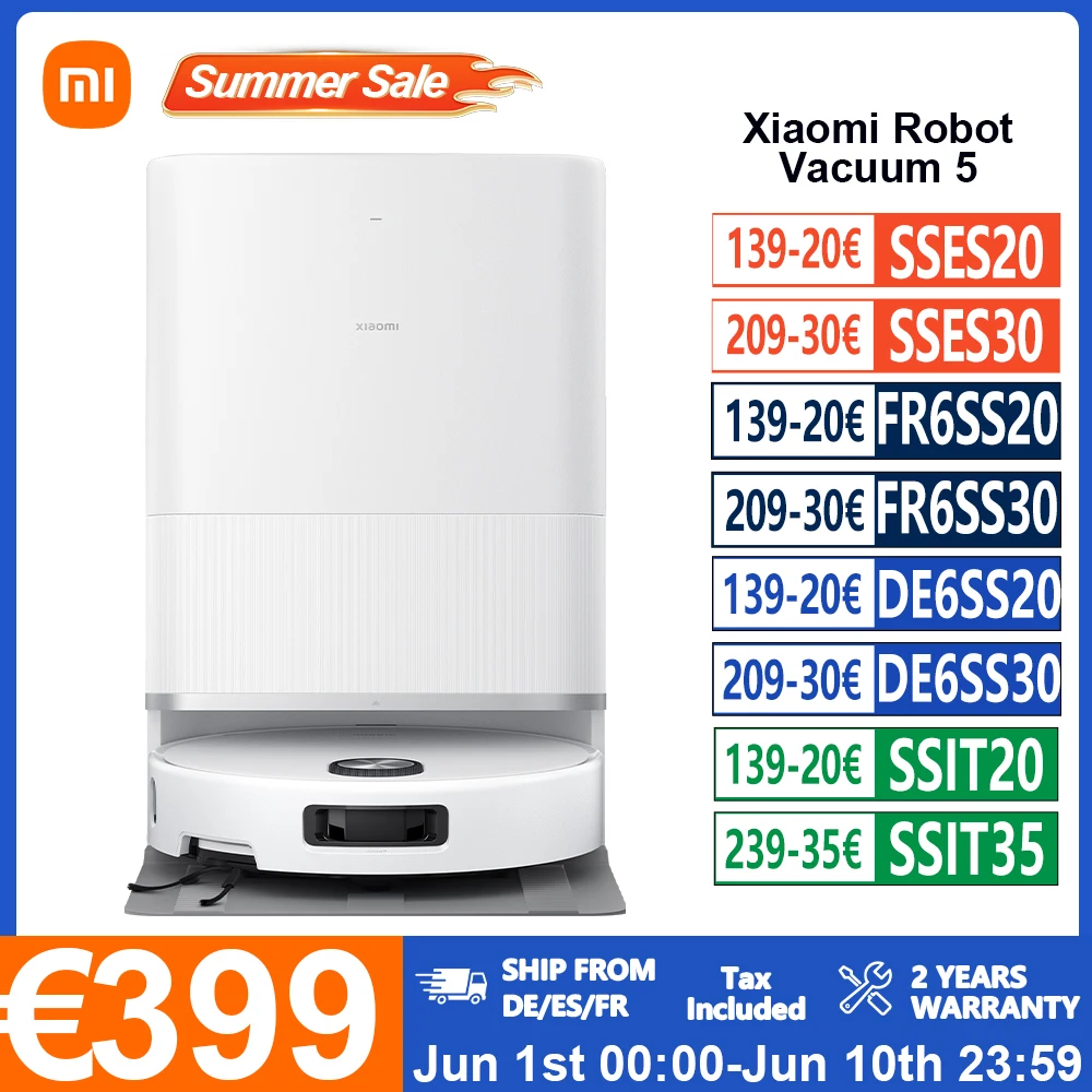Aspiradora robot Xiaomi 5, succión potente de 20000Pa, navegación dToF, evitación inteligente de obstáculos, base de vaciado automático, batería de larga duración, Local+