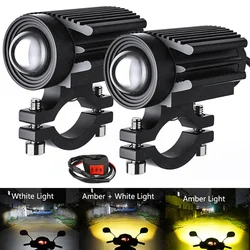 Faros Led adicionales para motocicleta, lámpara de luz antiniebla auxiliar Universal, doble Color blanco/ámbar, 12-80V