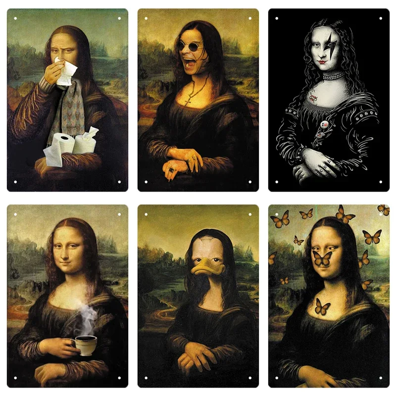 Vintage Sexy Funny MonaLisa Metal Sign Metal Tin Plaque Metal Vintage for Pub Bar Sign Man Cave Decoration Iron Plates