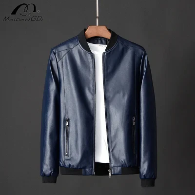 

MAIDANGDI Men's Top Baseball Style Leather Jacket Solid Color Oversized Jacket Round Neck Vest Artificial Leather Men's Clothing