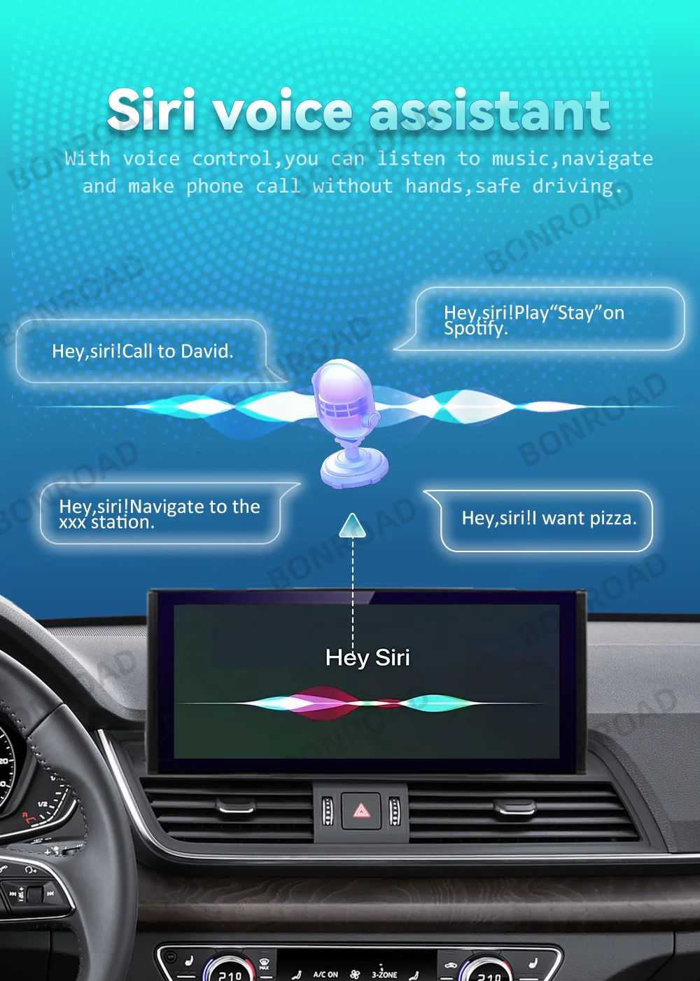 Bonroad 12,3 Linux Bildschirm für Audi Q5 Q5L 2017-2023 mit Wireless Apple CarPlay Android Auto Airplay Auto Radio Player Mutimedia – Detail 4