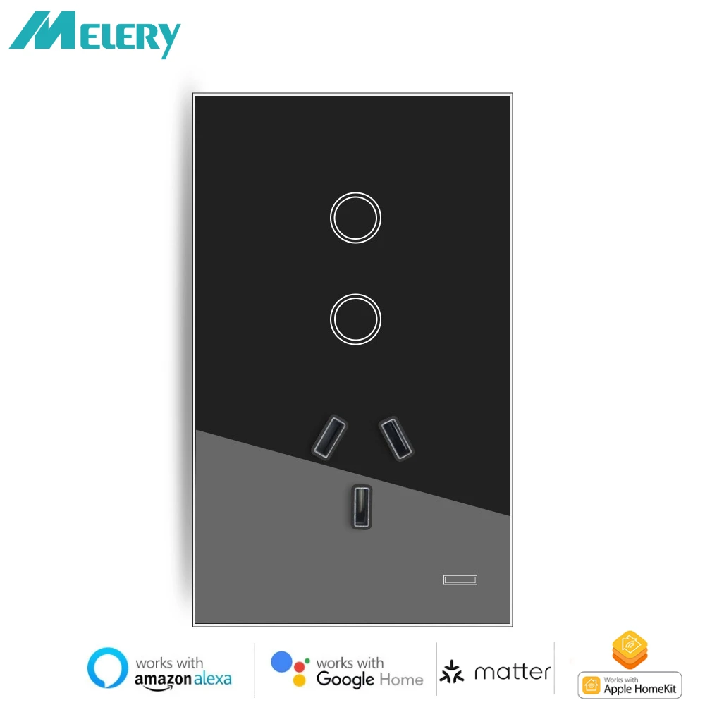 

Melery Matter Smart WiFi AU Plug Настенная розетка с 1/2-канальным выключателем света Стеклянная панель Пульт дистанционного управления через Homekit Alexa Google Home