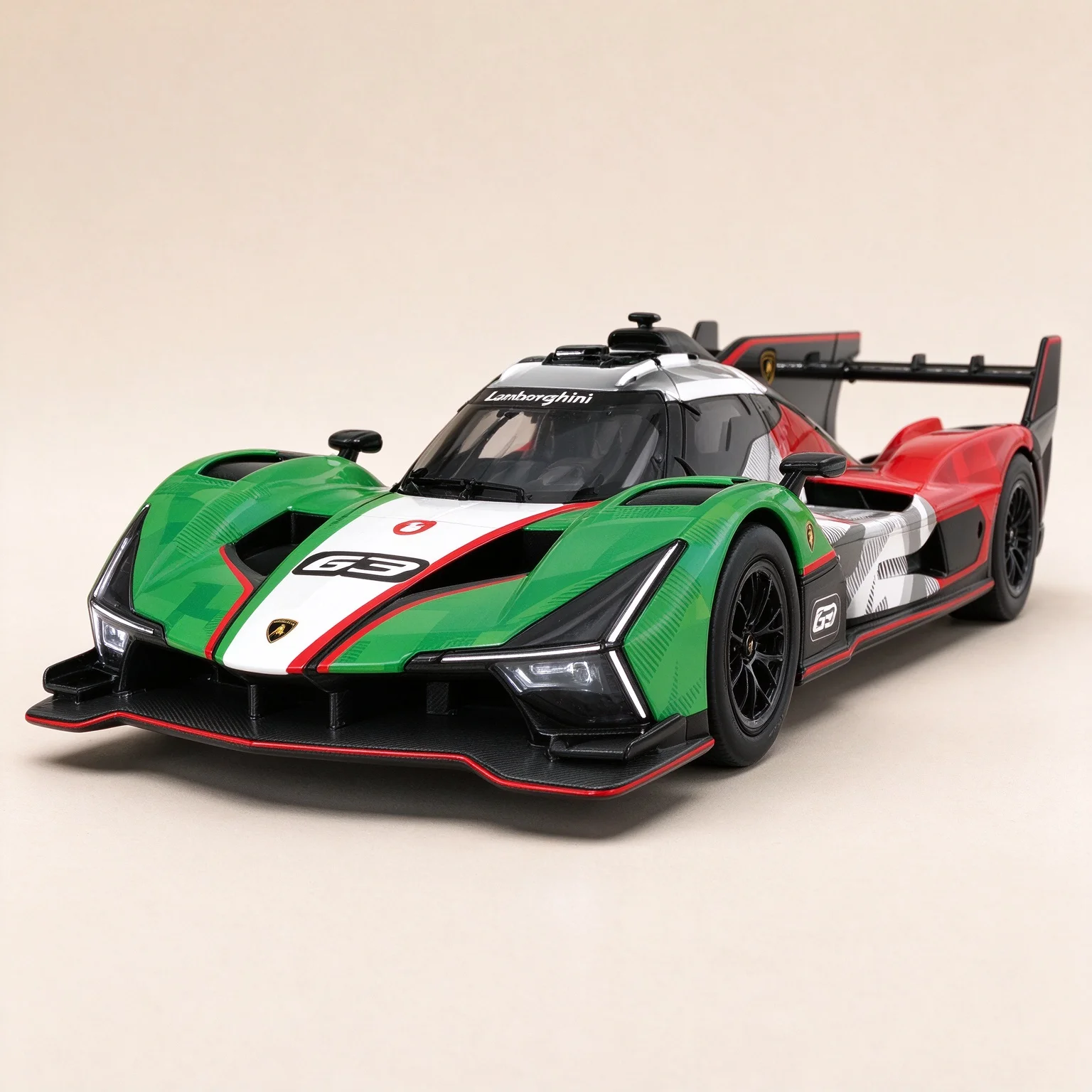 Authorized Version 1:24 alloy model of Lamborghini SC63 in red and green colors, a static collector's car model,Birthday gift