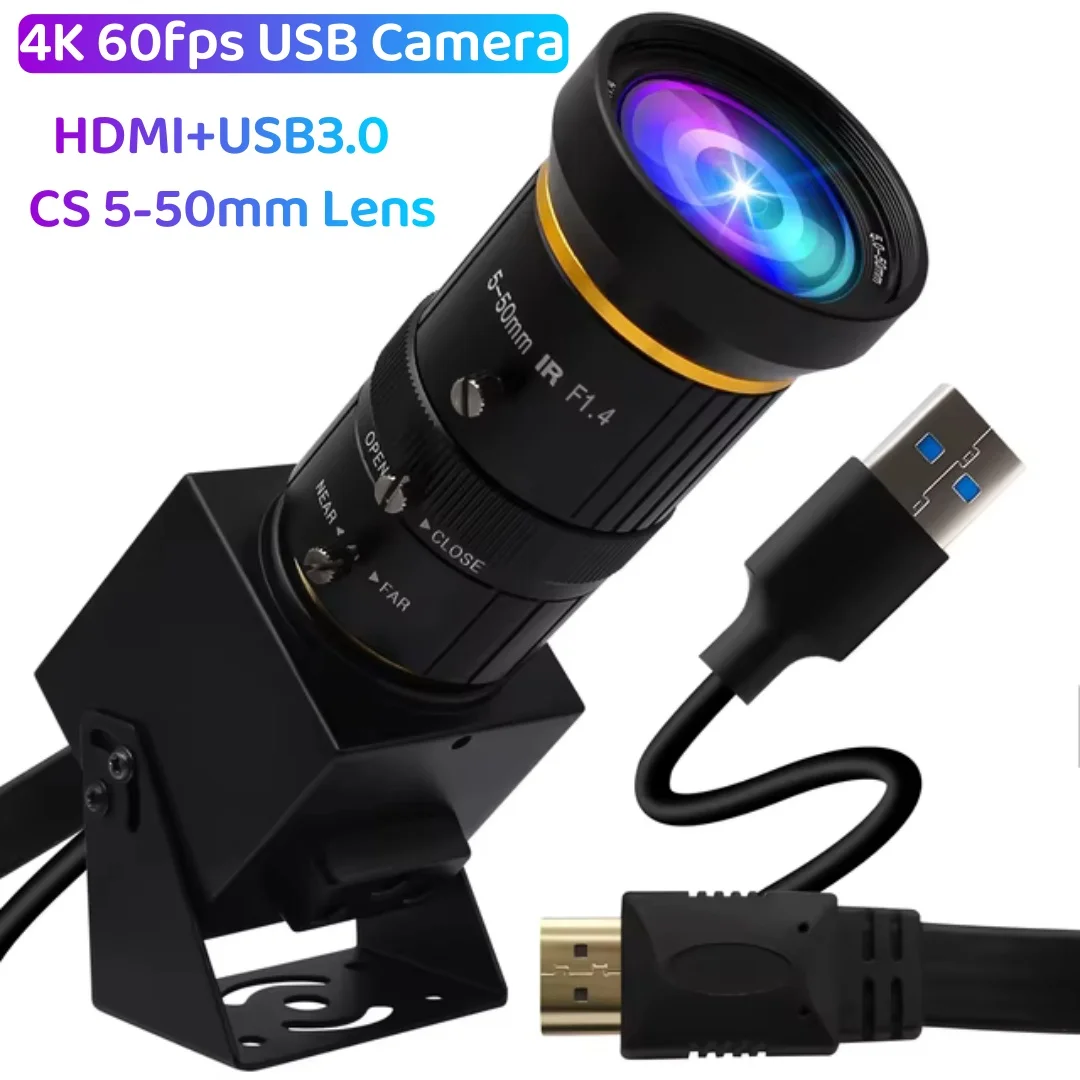 ELP 4K HDMI USB Camera H.264 60FPS CS 5-50mm 10X Mannual Zoom USB Output Simultaneous Video Camera for LOnline Teaching