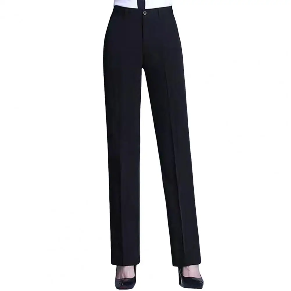 Black Suit Pants Regular Fit Dress Pants Elegant Women's Mid-rise Suit Pants with Button Zipper Fly Pockets Straight for Work