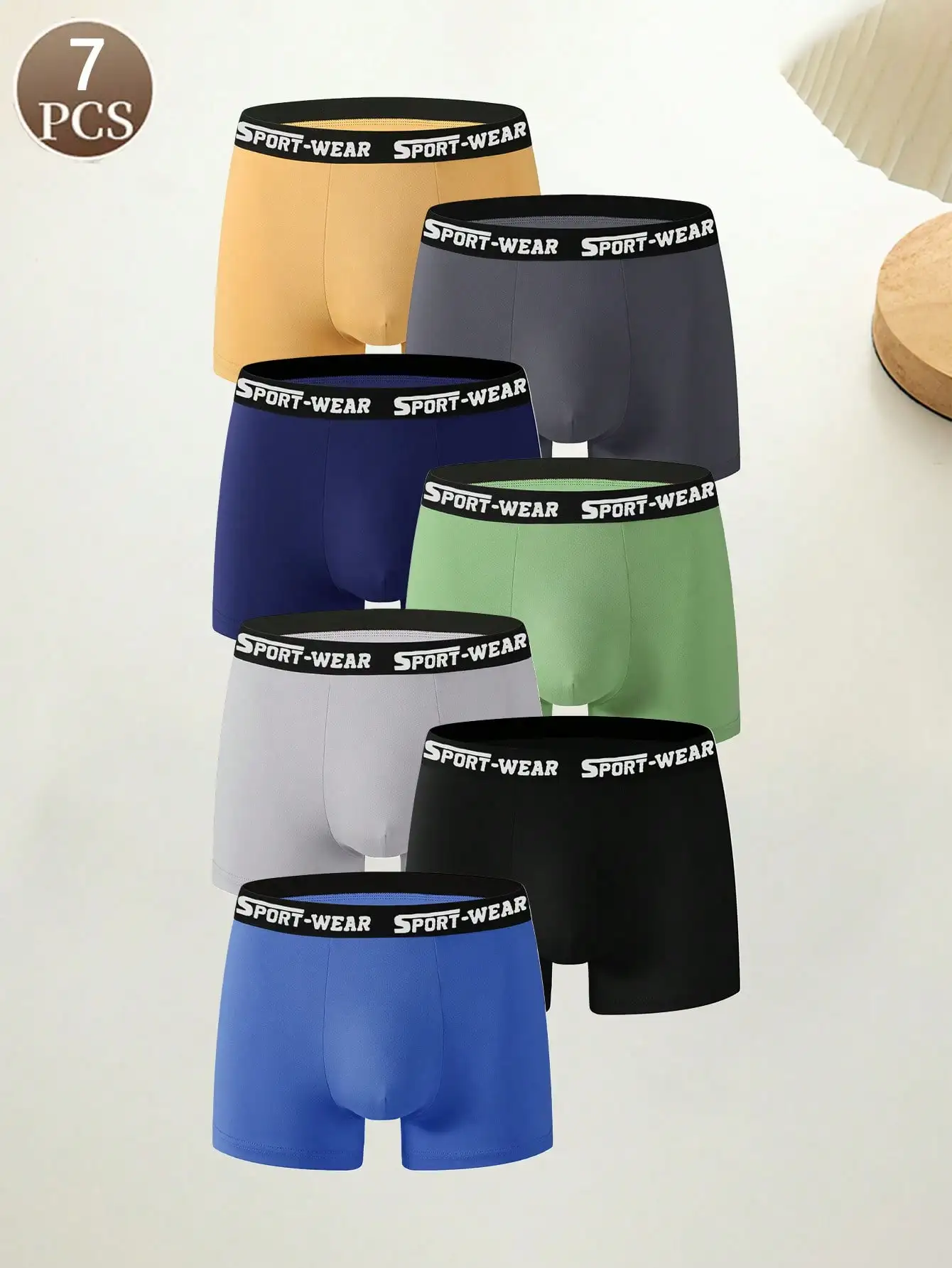 

7PCS Solid color mid waist men's underwear Breathable letter men's panties Fashionable and comfortable loose underpants