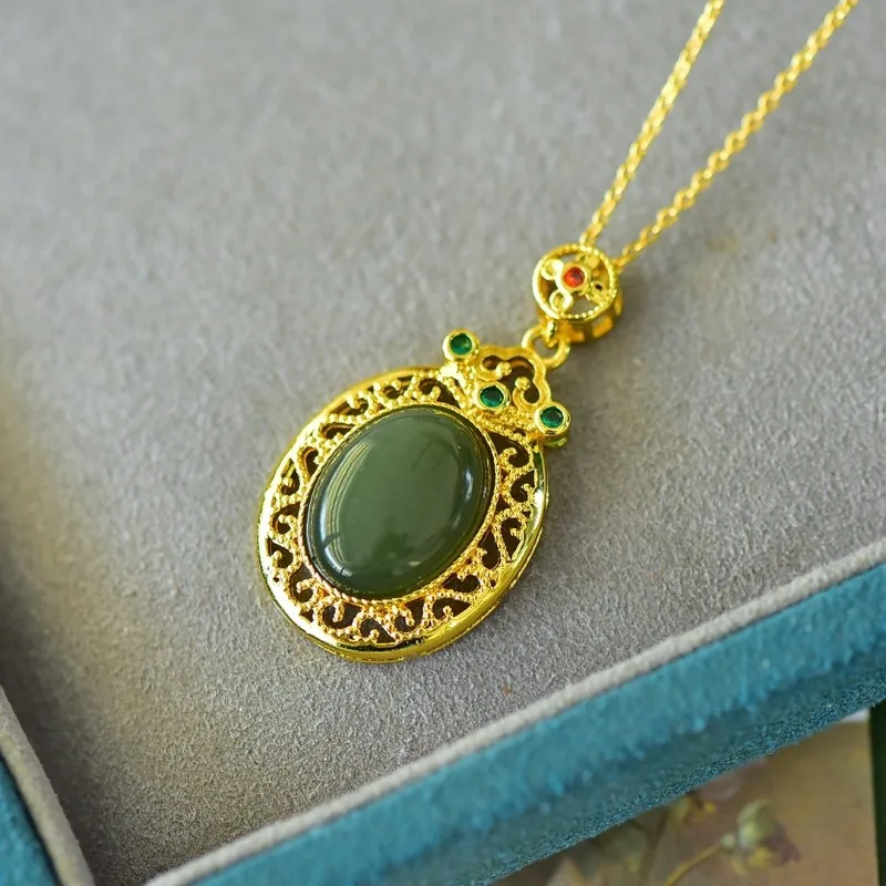 Copper Inlaid Hetian Jade Color Zirconium Pendant