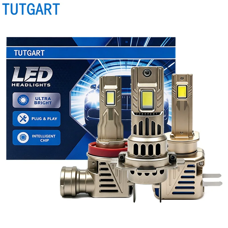 TUTGART LED H1 H4 H7 H11 HB3 HB4 HIR2 Car Headlight Gold Series 12V 35W 6000K Bright White High Low Beam LED 1:1 Halogen Size
