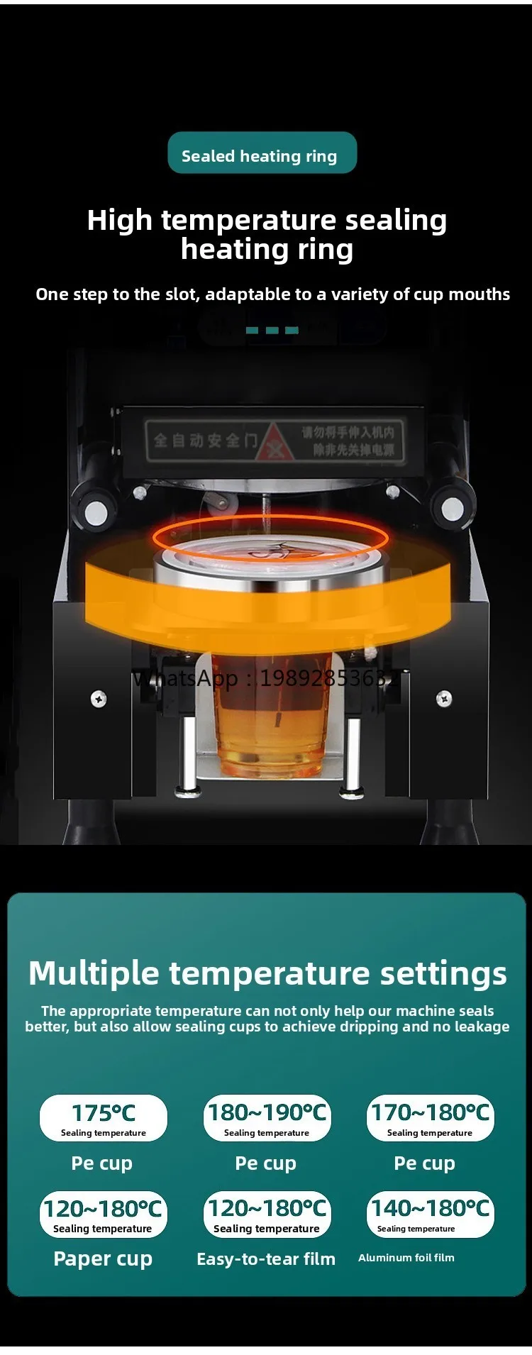 macchina automatica per sigillare il latte e il tè, macchina commerciale per sigillare il latte di soia, bevande calde e fredde