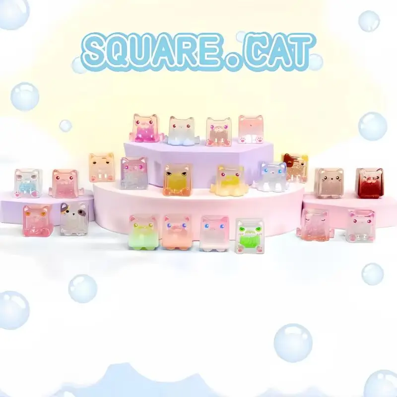 Hot New in stock Square Cat Ice Cool Series Bag Cute Bean Anime Figures Kawaii Cat Doll Toys Ornament Birthday Gift