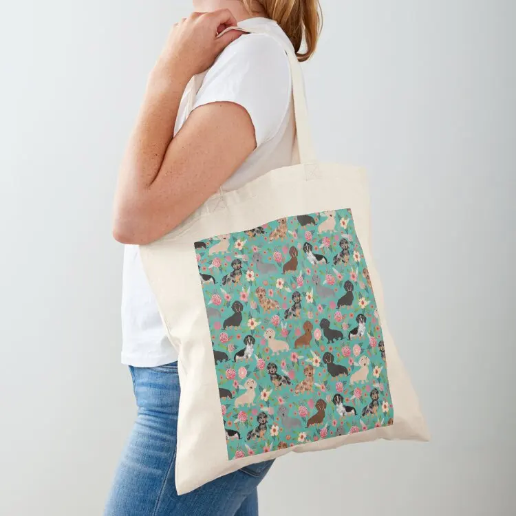 Dachshund florals flower pet portrait dog art dachsie doxie pet art dog breeds by PetFriendly Tote Bag Big bag