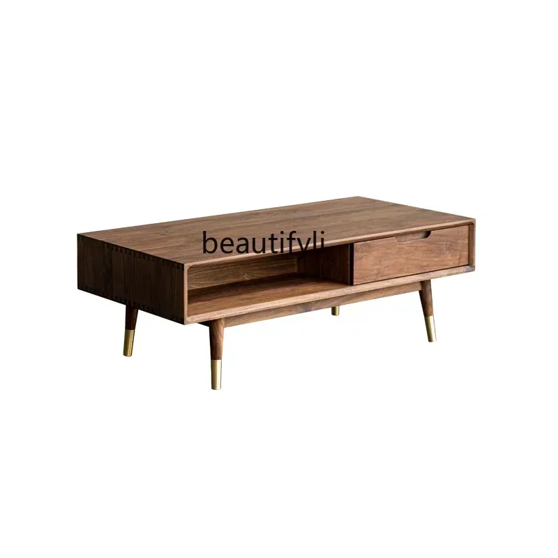 zq1Modern simple light luxury black walnut solid wood coffee table Nordic Japanese living room tea tableK182