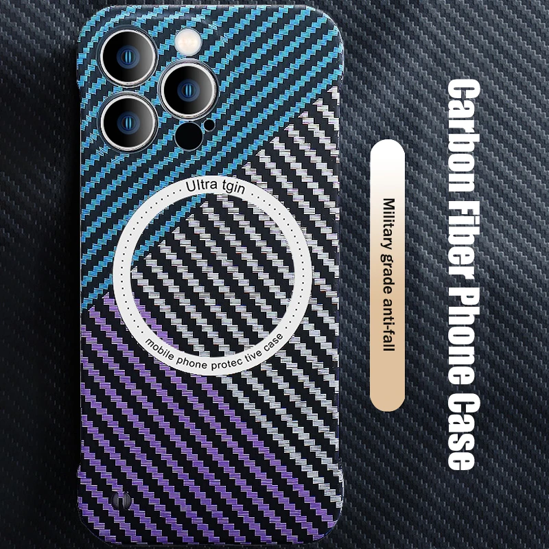 Luxury Carbon Fiber for iPhone 11 14 Plus 12 13 Pro Max Magsafe Case Magnetic Wireless Hard Thin Slim Cover for iPhone 13 14 Max