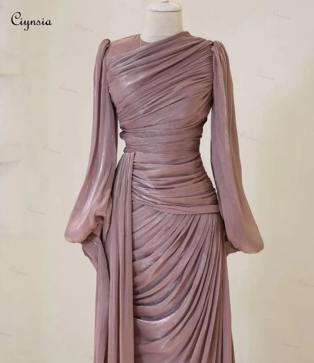 Ciynsia-Robe de soirée personnalisée pour femme, manches longues, gaine plissée, robe formelle élégante, nouveau, 2025