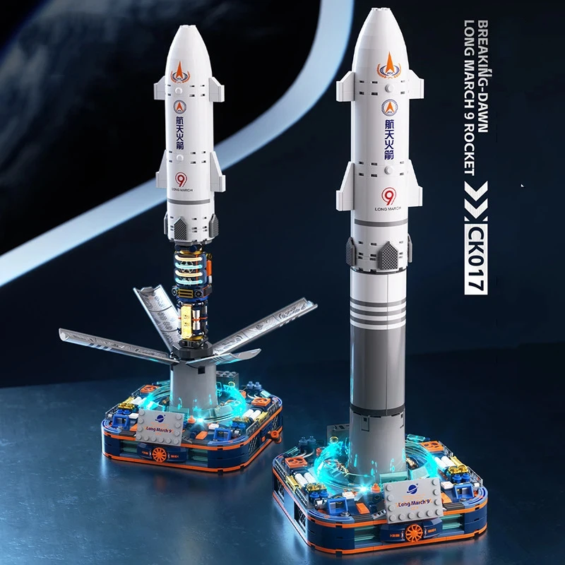 MOC Long March 9 Rocket Aviation Model Building Blocks LED Lighting Desktop Display Bricks Educational Toys for Children Gifts