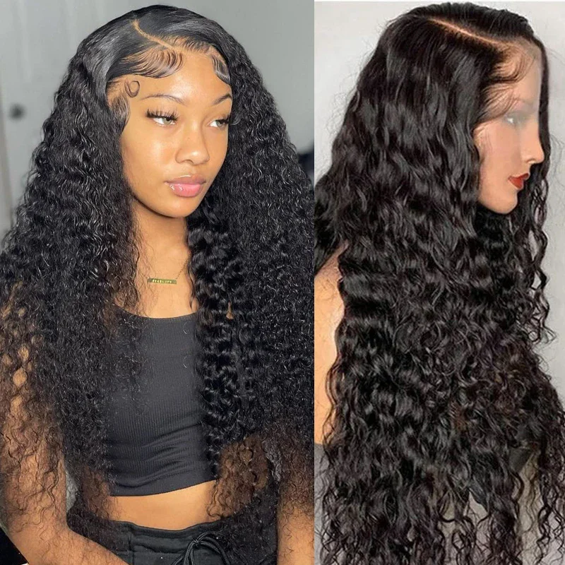 100% Human Hair Wigs Lace Front Wigs Deep Wave Lace Front Wig Curly 200% 13x4 HD Lace Frontal  For Women Pre Plucked Brazilian