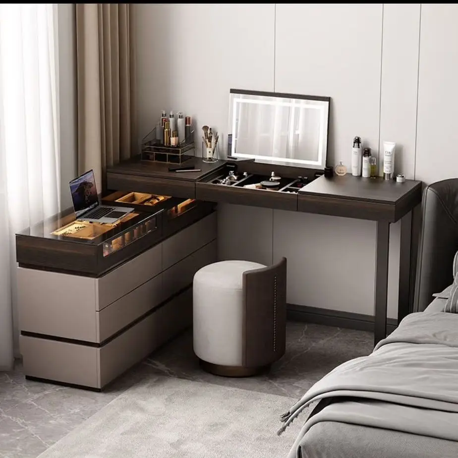Dresser, chest, integrated bedroom, end of bed, corner, master bedroom, flip cover, makeup table