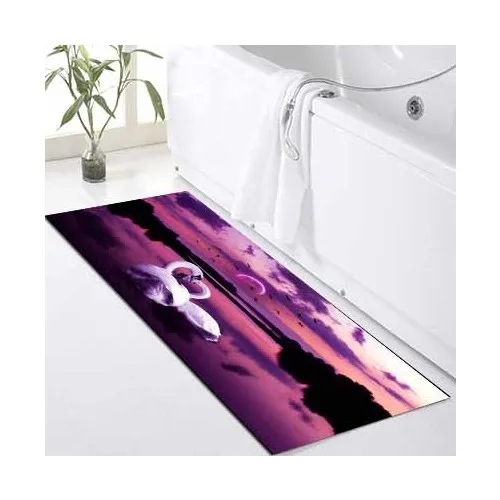 Else Kadser Purple Swans Pattern Shower Bathtub Fronting Bath Mat