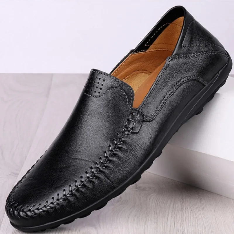Men's Business Casual Leather Shoes Handmade Stitching Workmanship Comfortable Breathable Rubber Bottom Large Size 44 Men Shoe