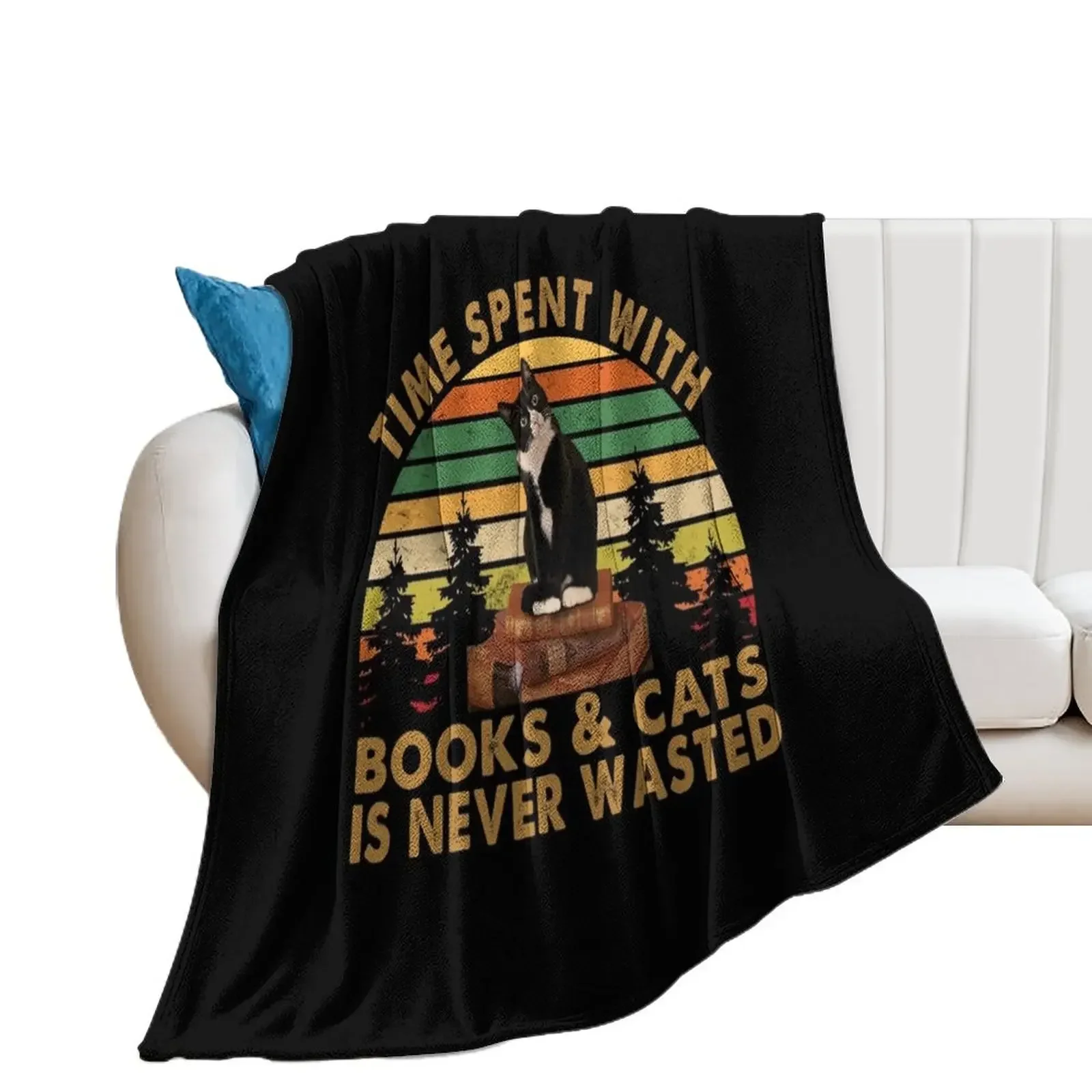 Time spent with books and cats is never wasted Vintage Throw Blanket Furrys Summer Thermal Blankets