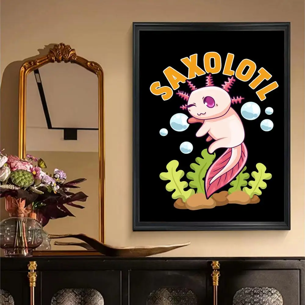 Cute Axolotl Art Poster Retro Print Poster Paper Waterproof High Quality Sticker Home Living Room Bar Wall Decoration