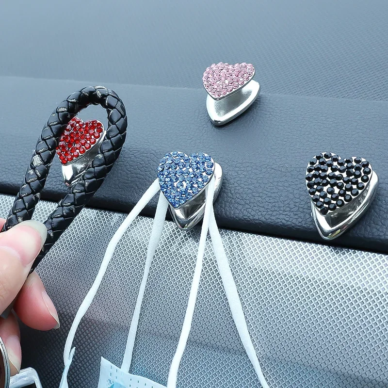 Car Heart Diamond Hooks Rhinestone Inlaid Decor Hanging Holder Interior Dash Board Paste Hook Bling Crystal Car Accessories