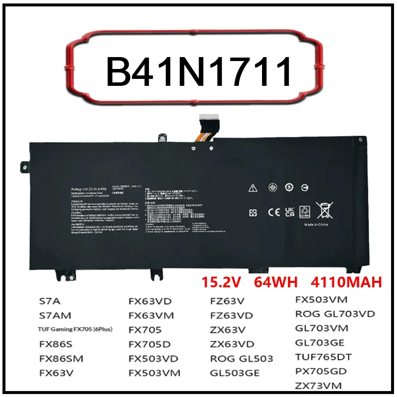 B41N1711 Laptop Battery for ASUS TUF Gaming Battery FX705 FX705DU FX705DY FX705DT FX503VD FX86S GL703VM ZX63VD ROG GL703 FX63V