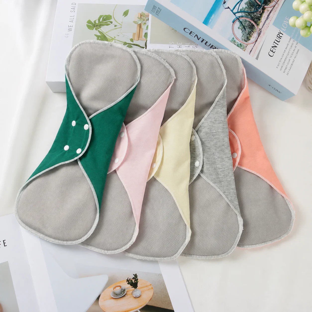AIO Reusable Cloth Sanitary Pads for Women, Washable Menstrual Pads, Soft Breathable Absorbent Feminine Hygiene Pads 2Pcs