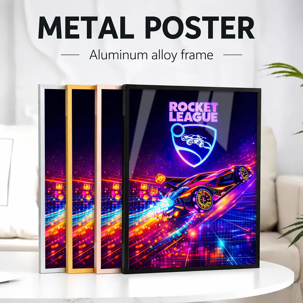 Rocket League Game Framed Metal Poster Personalized Photo Cyberpunk Graphic Style Wall Art For Teen Bedroom Esports Fan Gift