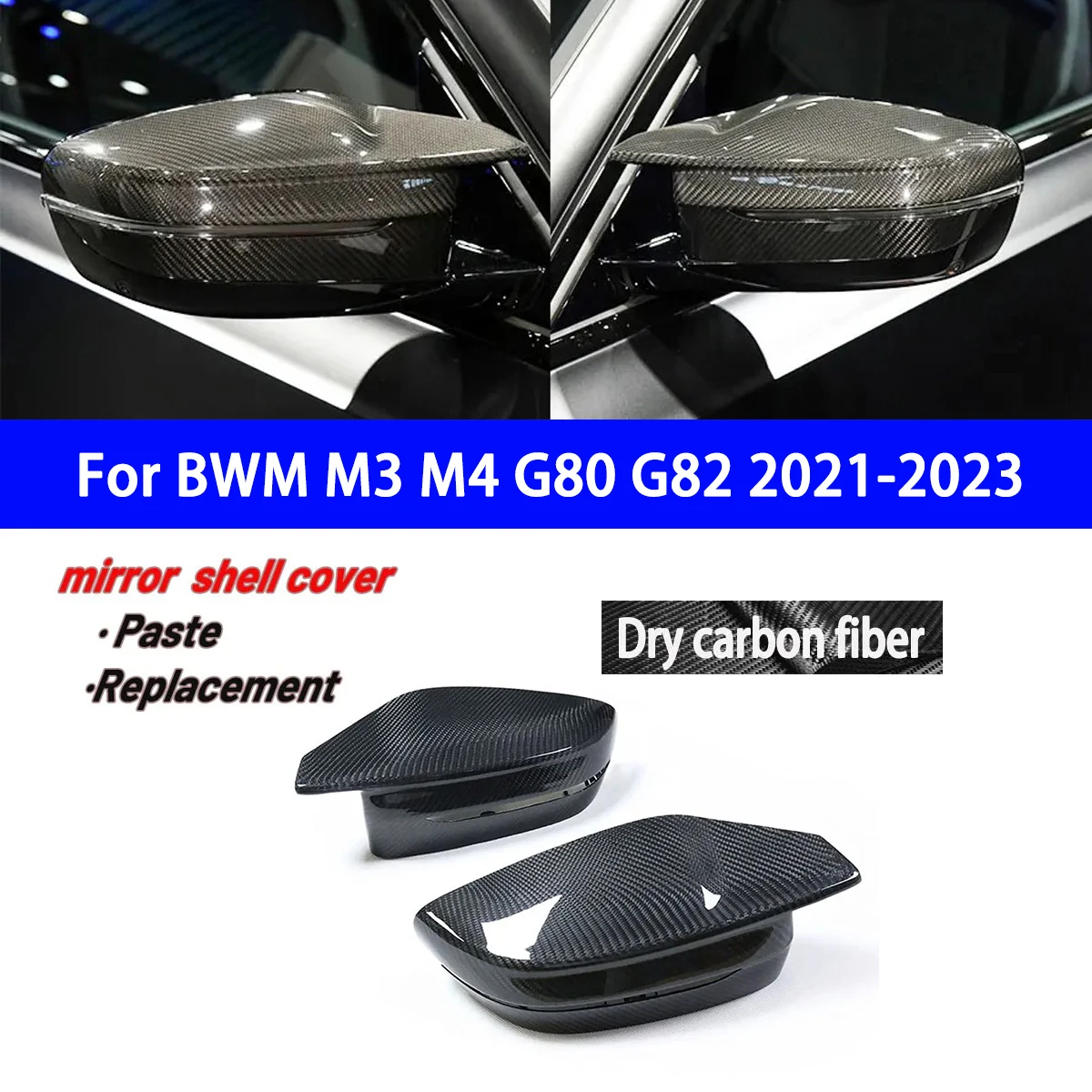 For BMW G80/G82/G83 New M3 M4 Real Dry Carbon Fiber Replacement Rearview Mirror Housing Suitable for Left-hand Drive and RHD