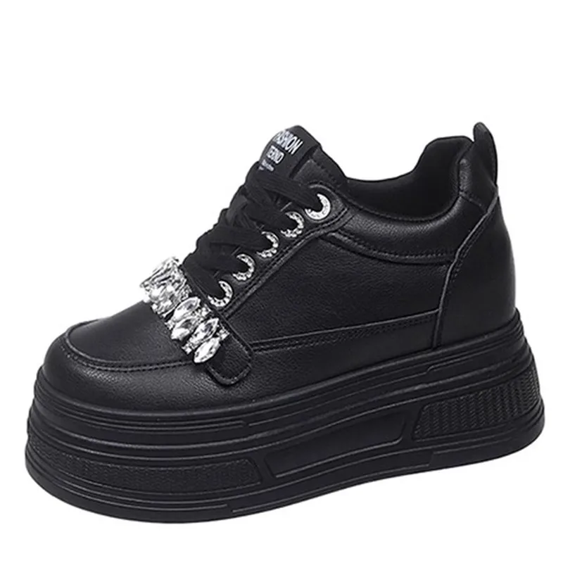 

Новинка осени 2023 года, женская обувь с высокой посадкой на толстой подошве 8 см, модная повседневная обувь со стразами, женские кроссовки