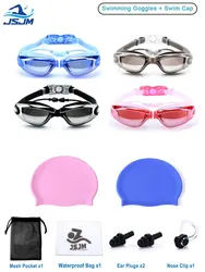 JSJM Gafas natación antivaho UV profesionales gorro incluido