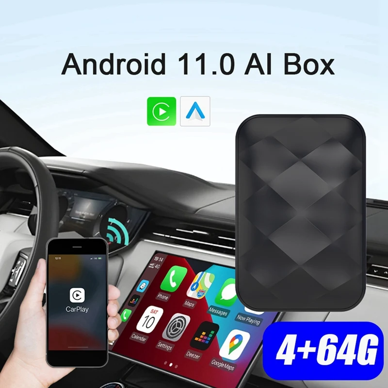 

Wireless Carplay Mini Box A5 Wiﬁ Adapter 4+64G With Android System For Toyota Mazda Ford VW Kia Car With Wired Carplay Parts