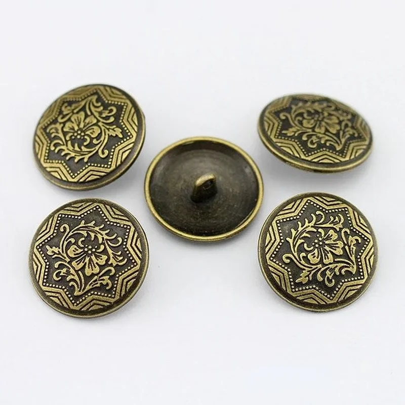 High-quality fashion metal copper vintage engraved button DIY coat personalized decorative buttons 50pcs/bag