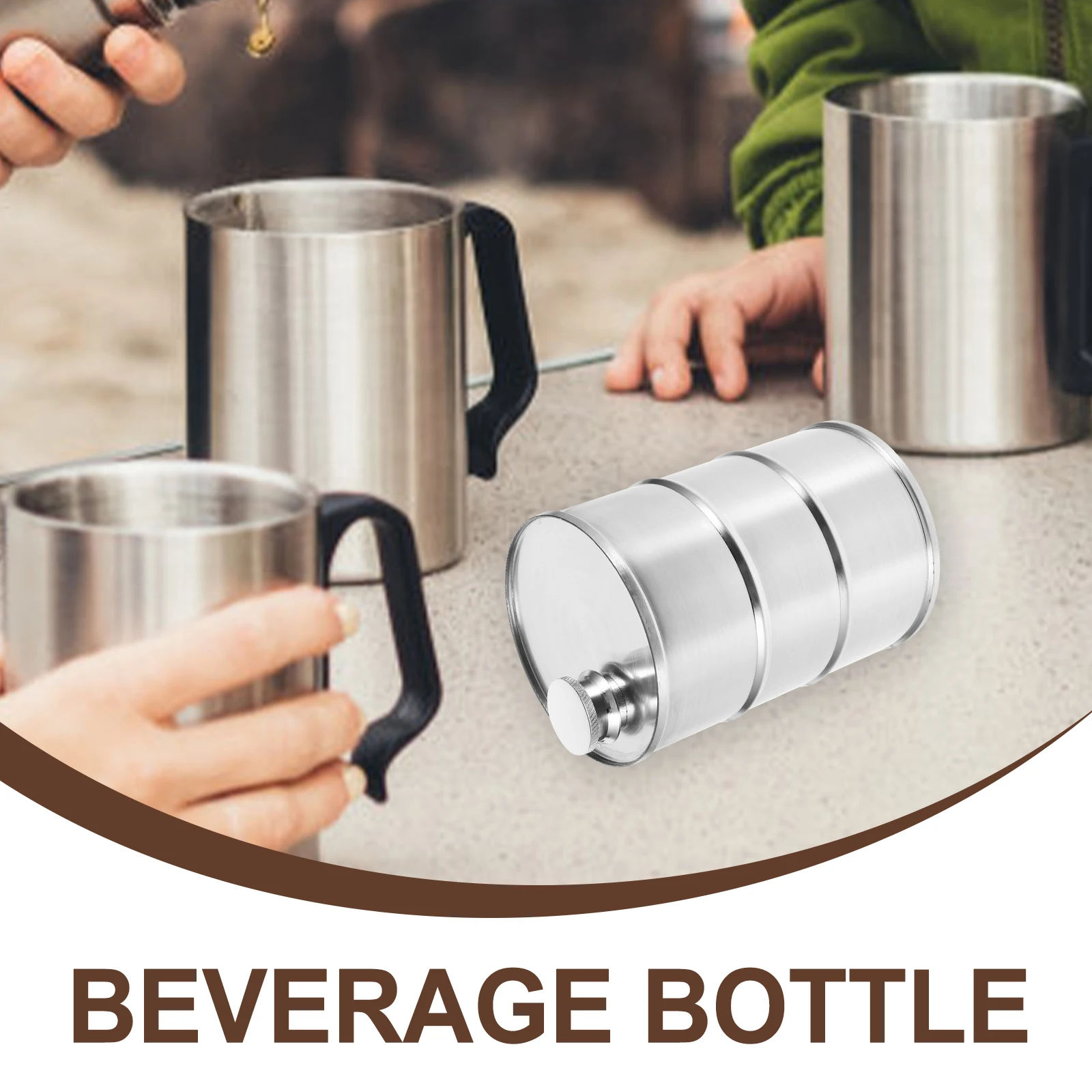 

304 Stainless Steel Oil Barrel Flask 750ml Silver Metal Lid Camping Travel Drink Container Beverage Holder