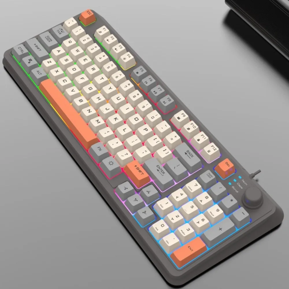 

Mechanical Feel Wired RGB Light Keyboard Adjustable Volume Mixed Color Design 94 Key RGB Keyboard Independent Knob Luminous