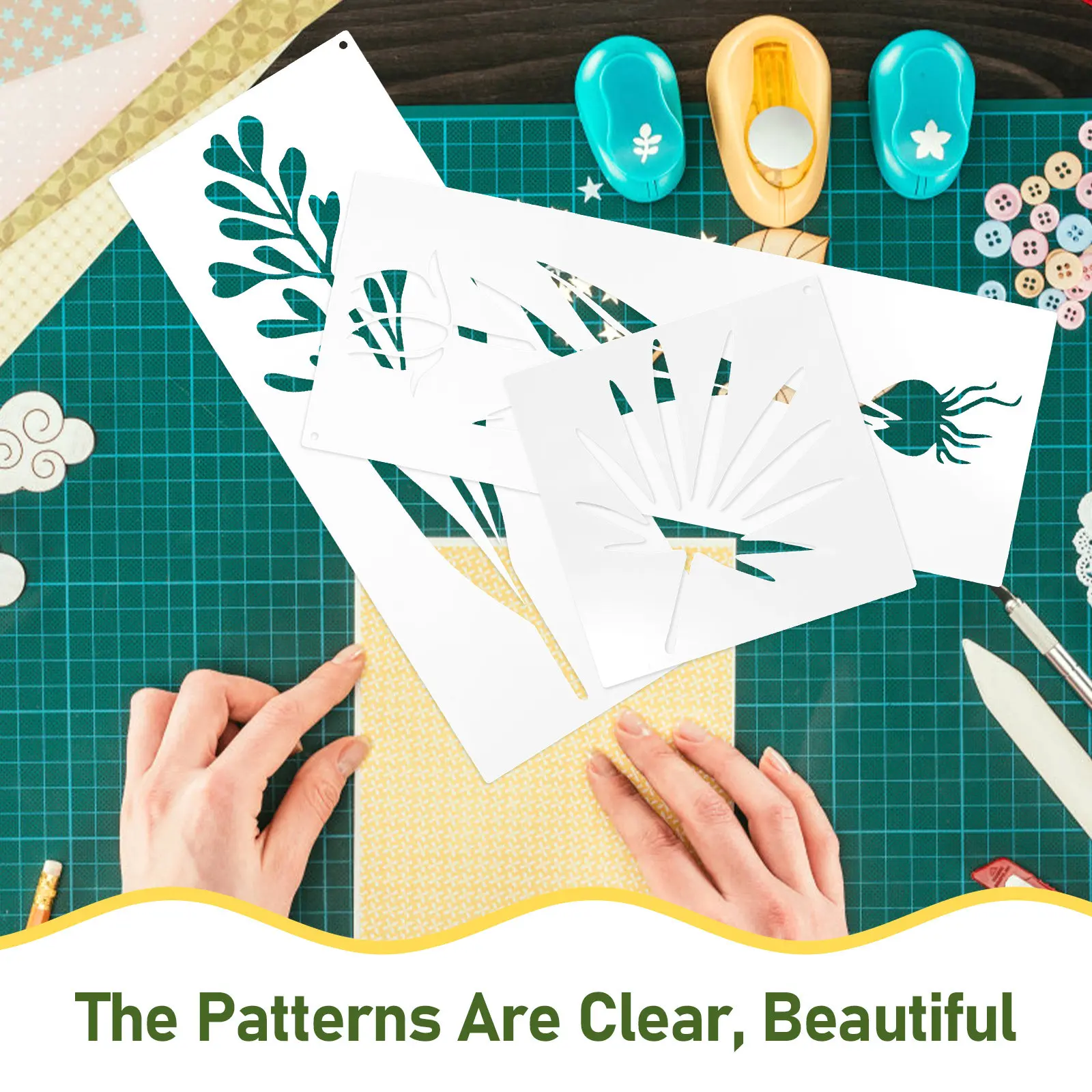 24Pcs Painting Stencils Plant Flower Craft Templates Reusable Washable DIY Hollow Drawing Multi-Function Tools