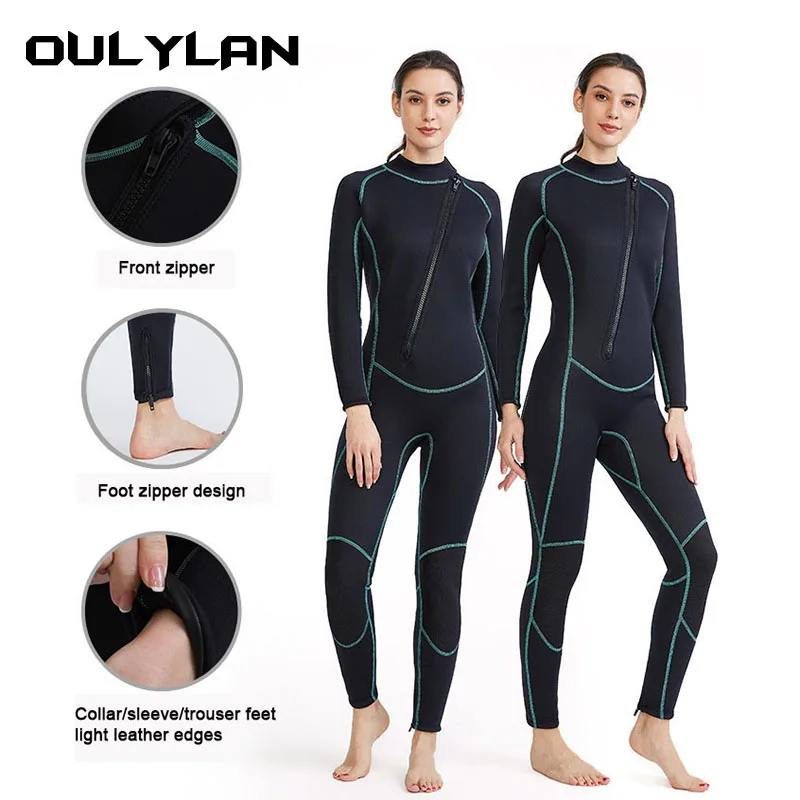 

OULYLAN Men's 3MM Neoprene Wetsuit for Women Full Body Keep Warm Diving Suit Front Zip Wetsuit for Diving Snorkeling Surfing Swi