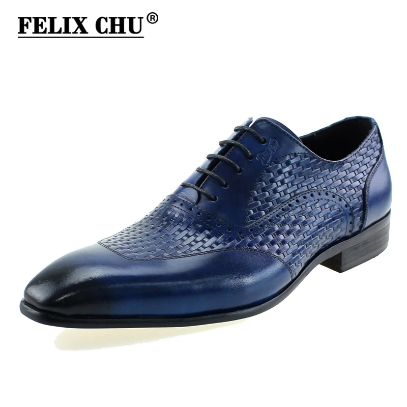 Luxury Genuine Leather Oxford Shoes Men Elegant Office Pointed Toe High Quality Black Blue Lace Up Mens Business Dress Shoes