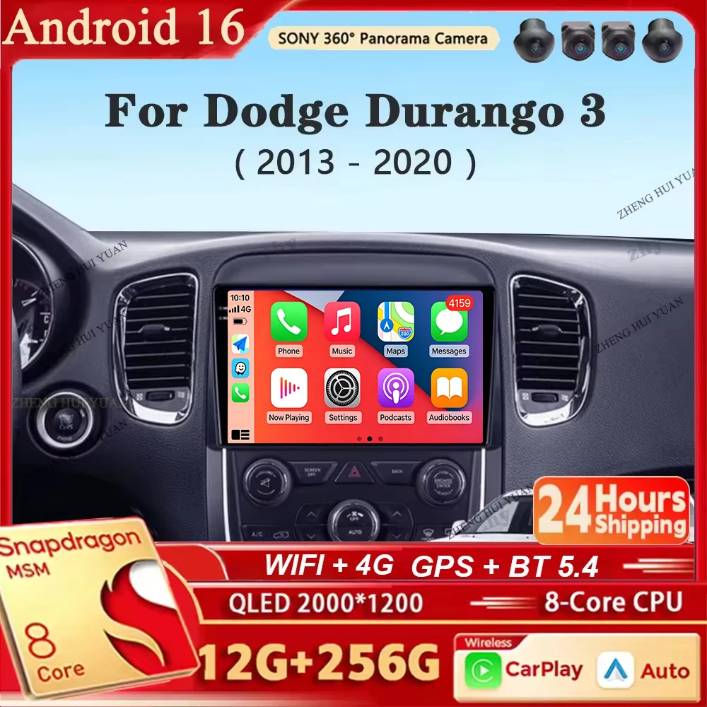 Radio de coche Android 16 con navegación, reproductor multimedia estéreo, Carplay y Auto para Dodge Durango 3 WD 2013 - 2020