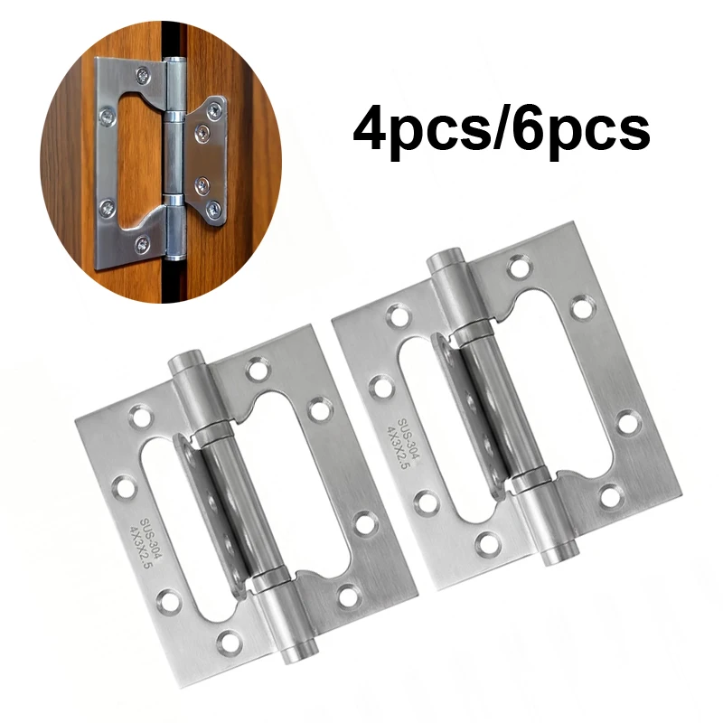 4/6pcs Heavy-Duty Silent Stainless Steel Door Hinges 304 High Load-Bearing Capacity 360° Rotation Thickened for Durability
