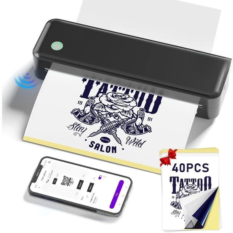 

Трафаретный принтер для переноса татуировок, портативная термомашинка для татуировки для начинающих татуировок с 40 шт. трафаретной бумагой, Compati