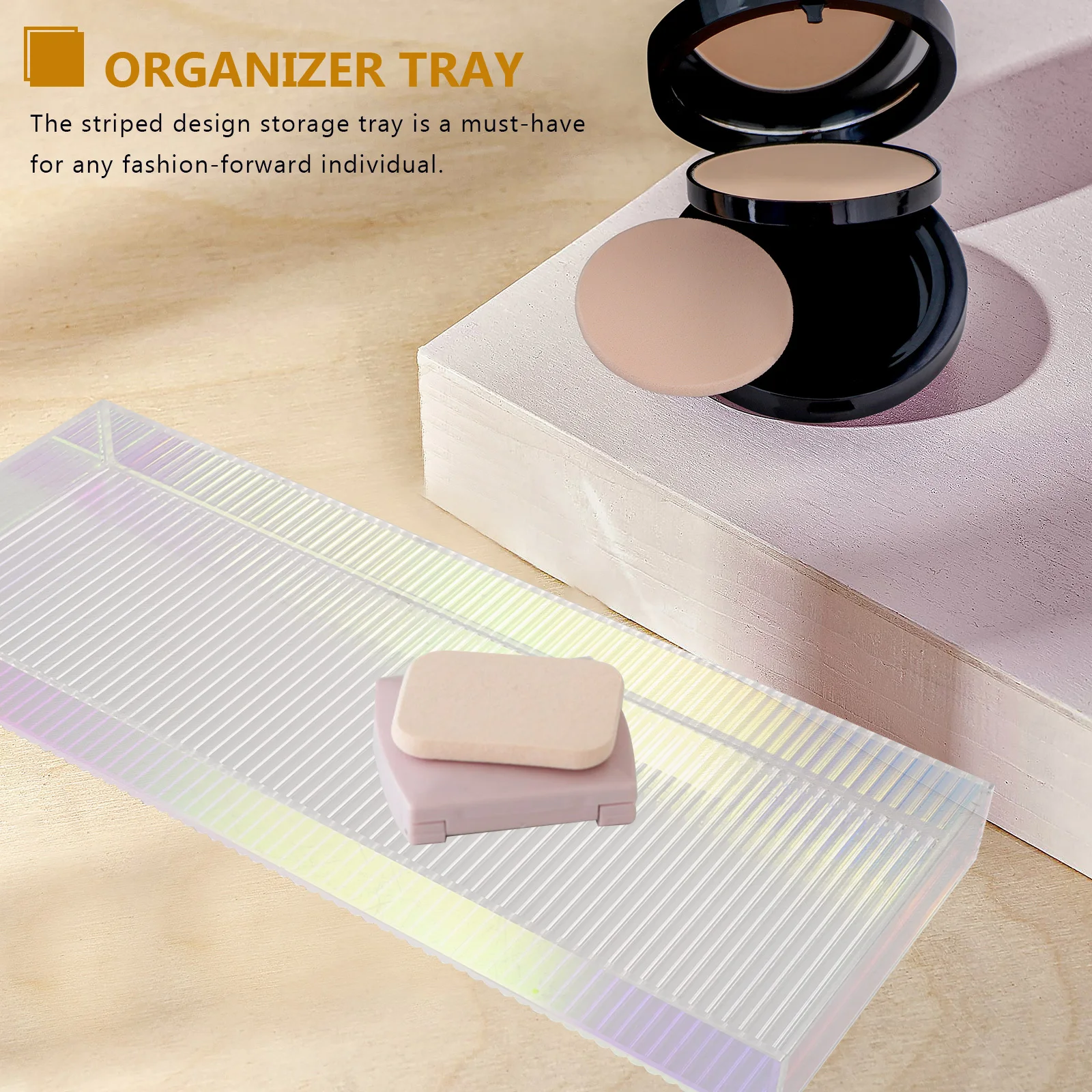 

Striped Acrylic Vanity Tray Clear Makeup Organizer Perfume Display Storage Riser Decorative for Bathroom Dresser