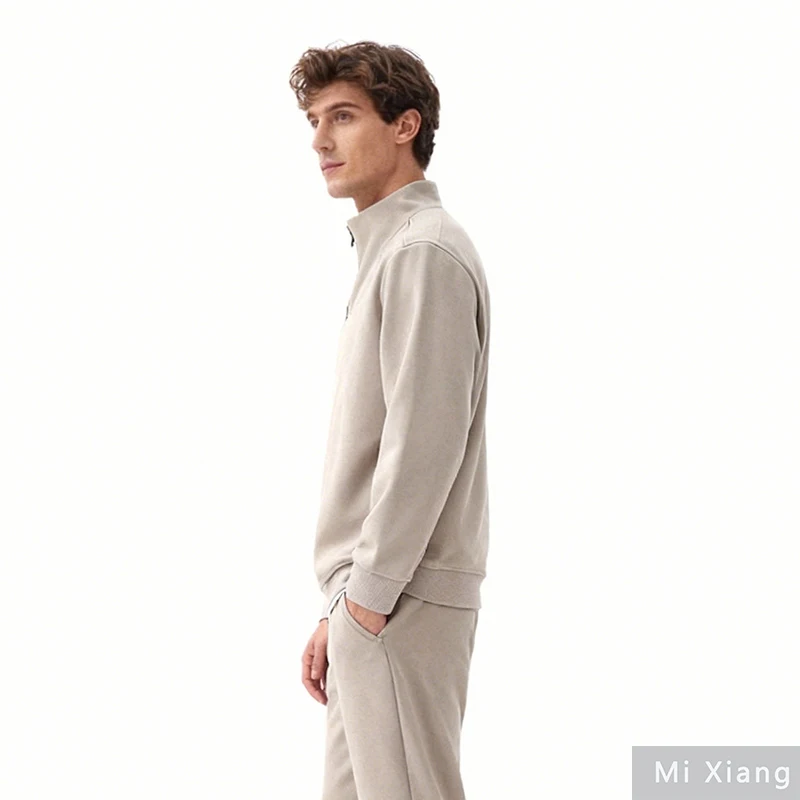เสื้อฮู้ดดี้ผู้ชายแบบซิปครึ่งตัว คอตั้ง แขนยาว สีพื้น สไตล์ลำลอง สำหรับฤดูใบไม้ร่วง รุ่นใหม่