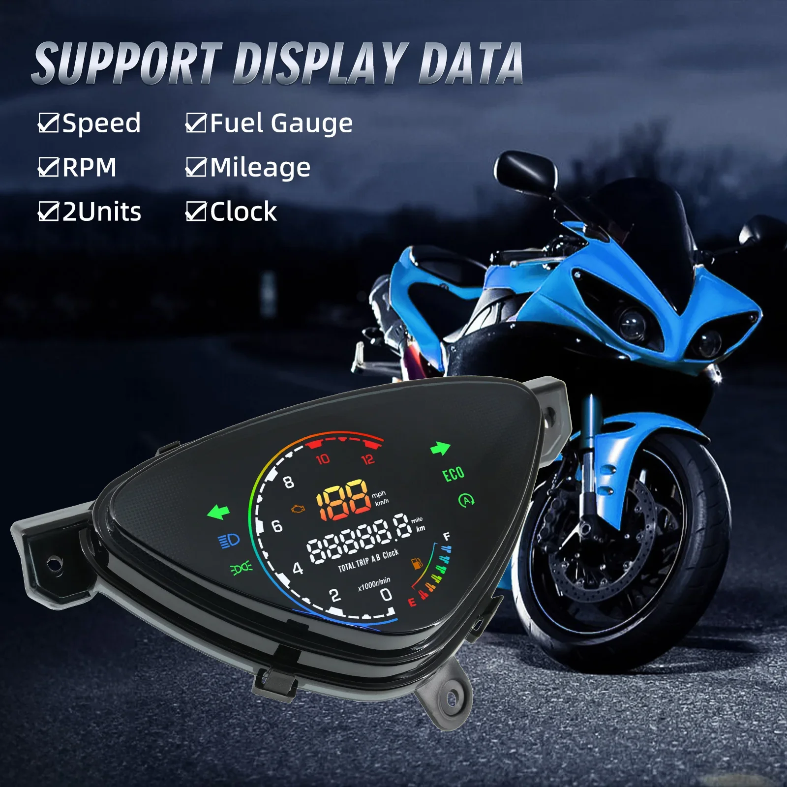 Speedometer Digital 0-12000R/min, instrumen sepeda Motor Dashboard Tachometer pengukur oli lampu sein untuk Yamaha mio100 sporty