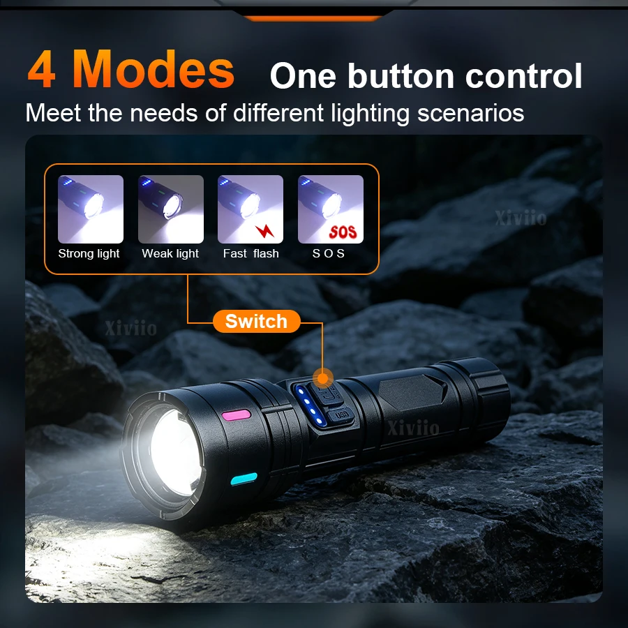 600000000LM High Power LED Flashlight Rechargeable Super Bright Long Shot Tactical Torch Zoom Portable Lantern Outdoor Fishing
